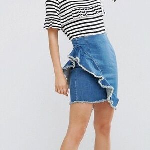 ASOS Denim Mini Skirt with Raw Edge Ruffle